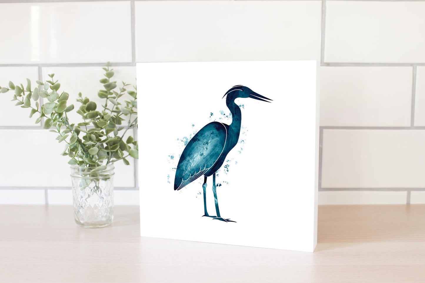 New England Water Color Heron | Wood Block | Eaches | Min 2