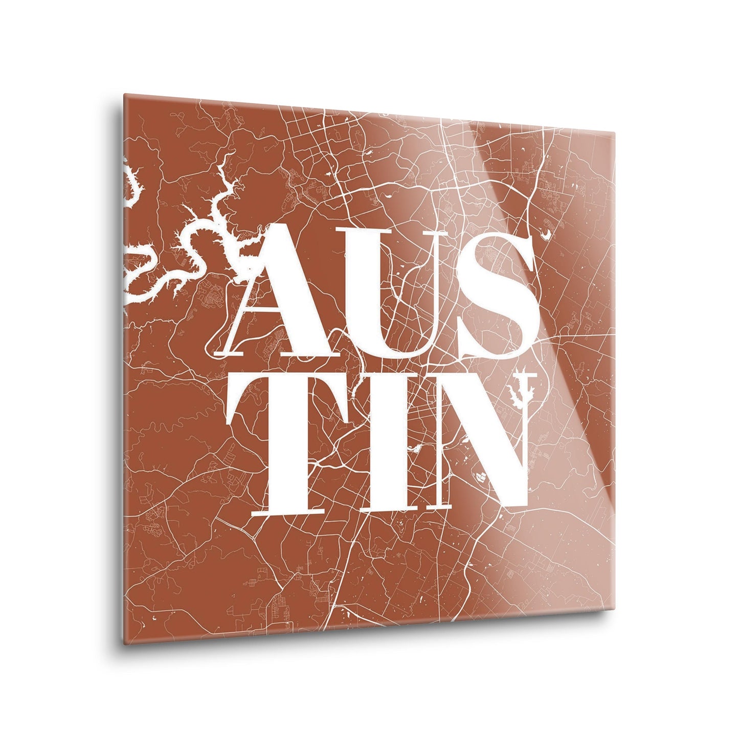 Modern Minimalist Texas Austin Map | Hi-Def Glass Art | Eaches | Min 2