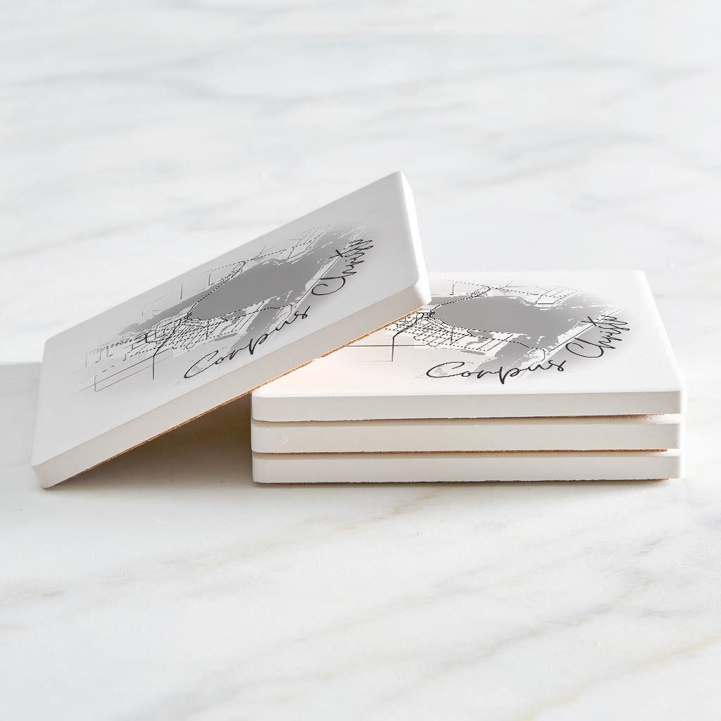 Minimalistic B&W Texas Corpus Christi Circle Map | Absorbent Coasters | Set of 4 | Min 2
