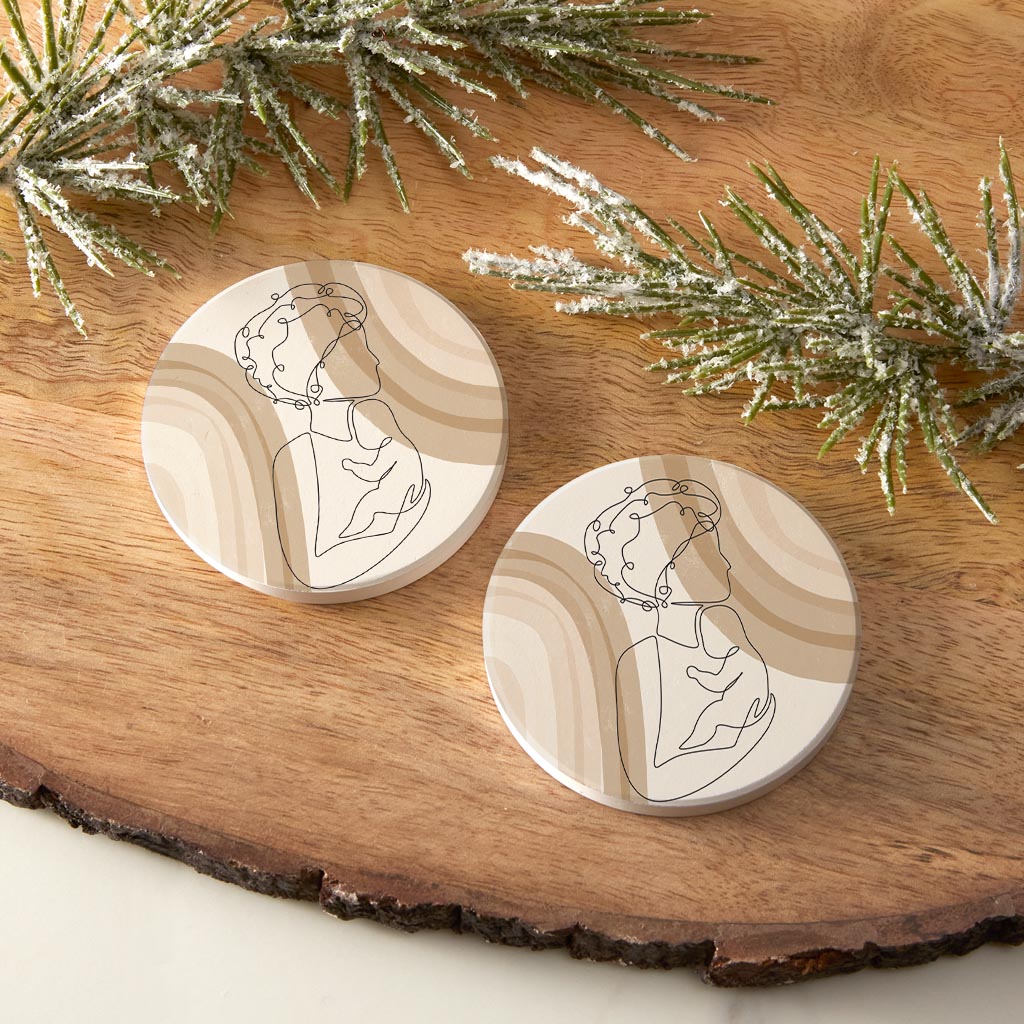 Modern Minimalist Mothers Day Mom Baby | Absorbent Car Coasters | Set of 2 | Min 4