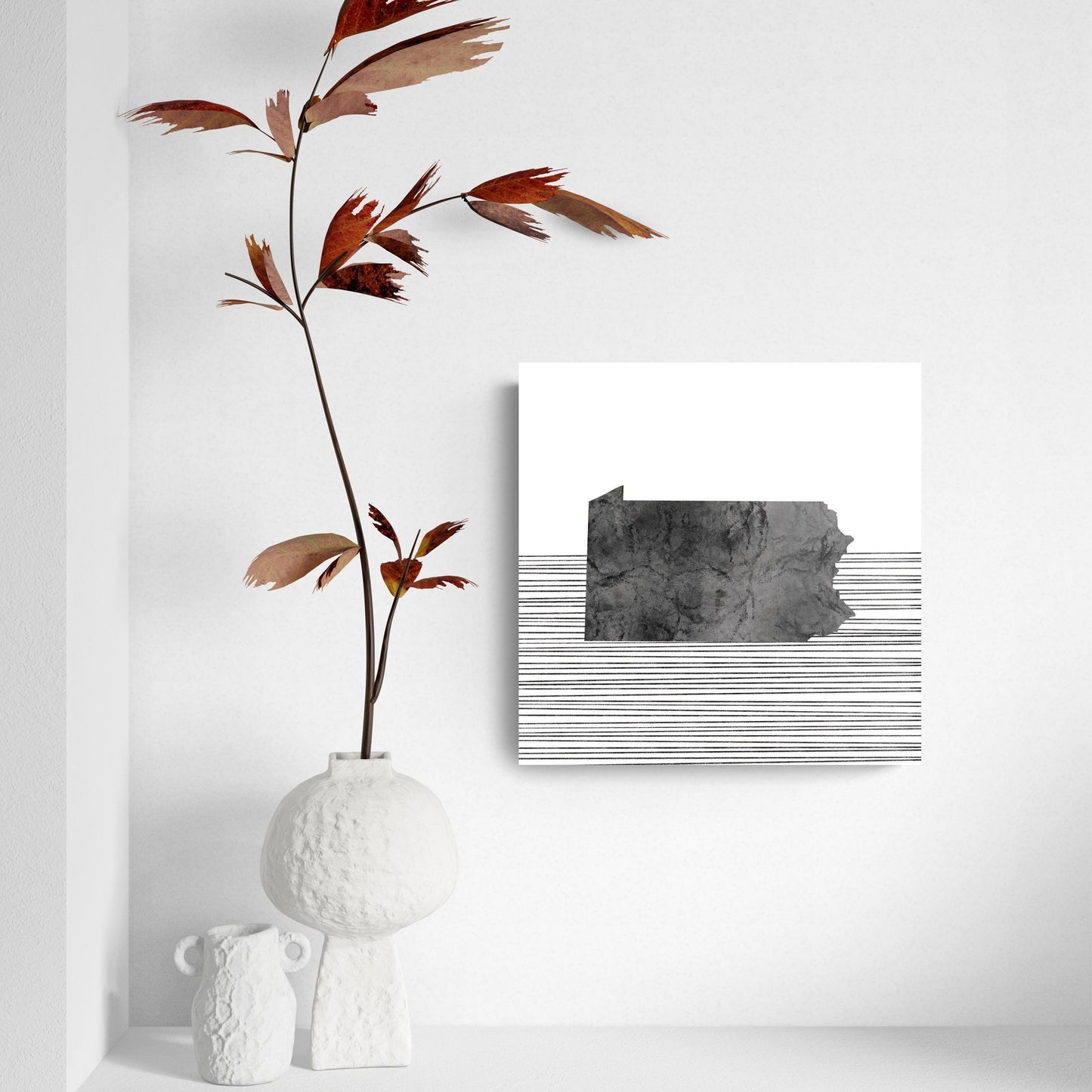 Minimalistic B&W Pennsylvania Shape Straight Lines | Hi-Def Glass Art | Eaches | Min 2