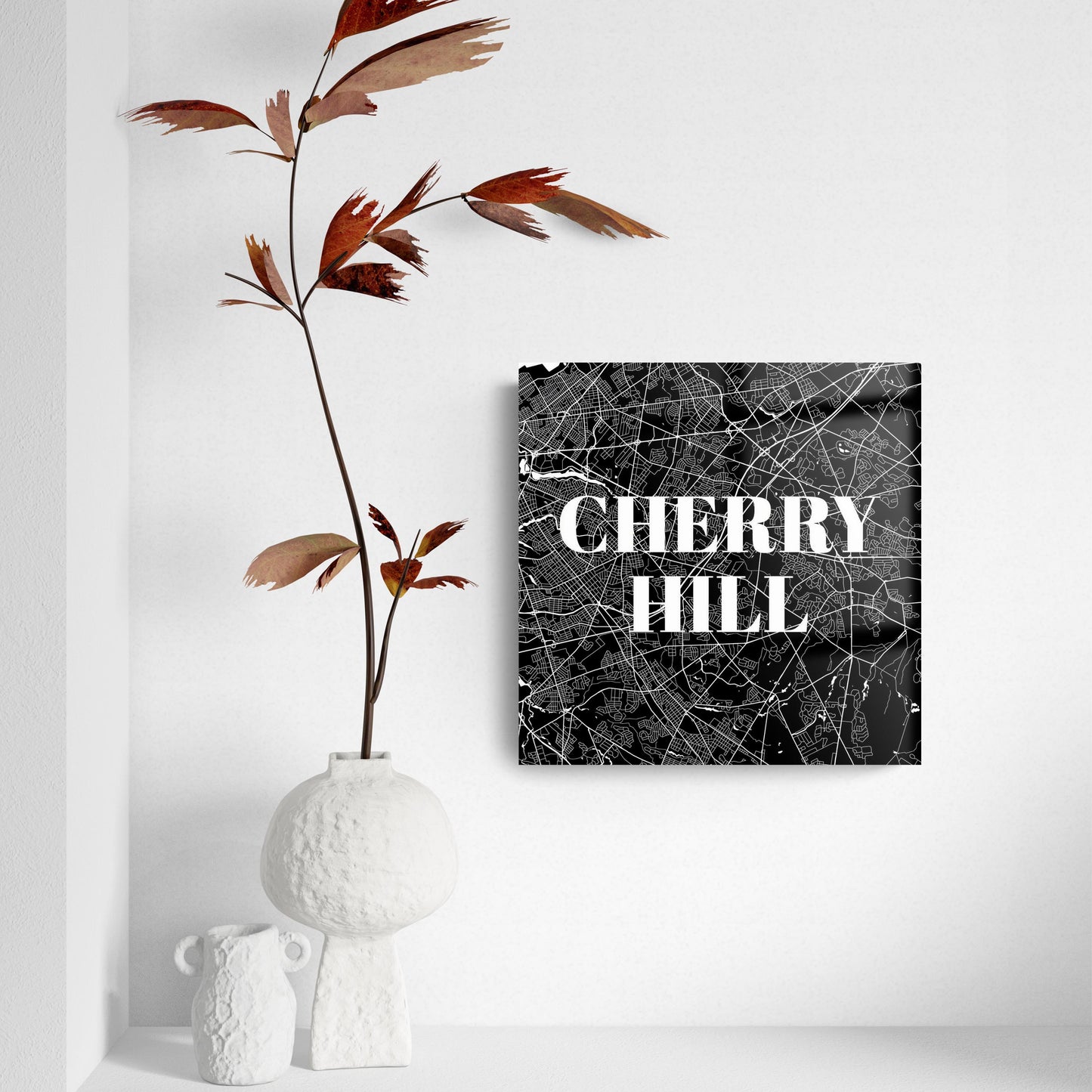Minimalistic B&W New Jersey Cherry Hill Map | Hi-Def Glass Art | Eaches | Min 2