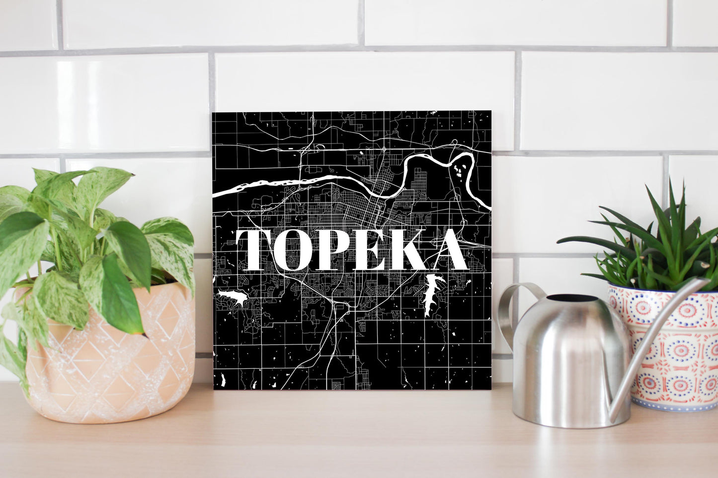 Minimalist B&W Kansas Topeka Map | Wood Sign | Eaches | Min 2