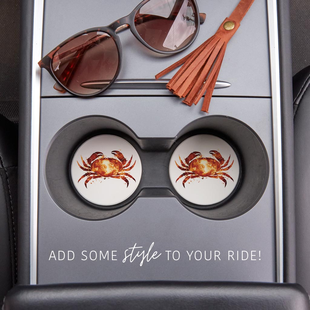 East Coast Water Color Crab | Absorbent Car Coasters | Set of 2 | Min 4
