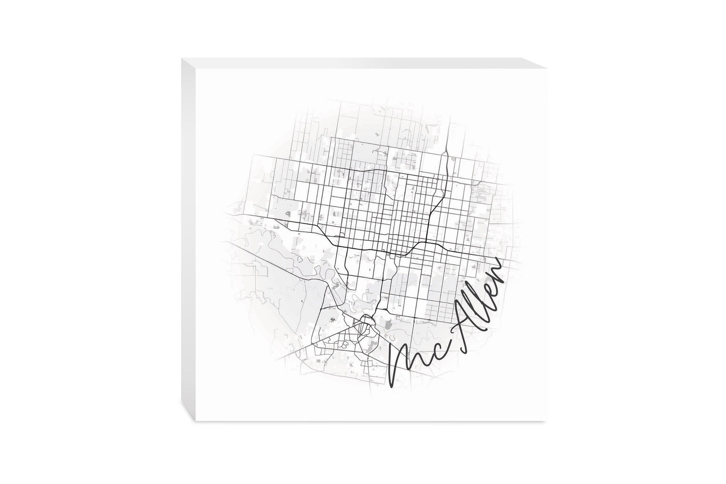 Minimalistic B&W Texas Mcallen Circle Map | Wood Block | Eaches | Min 2