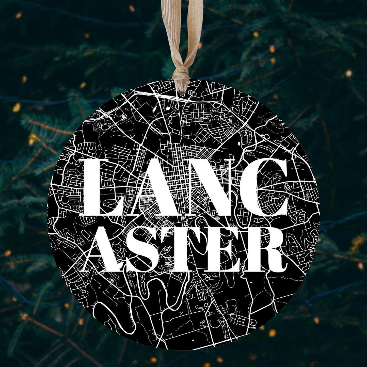 Minimalistic B&W Pennsylvania Lancaster Map | Wood Ornament | Eaches | Min 1