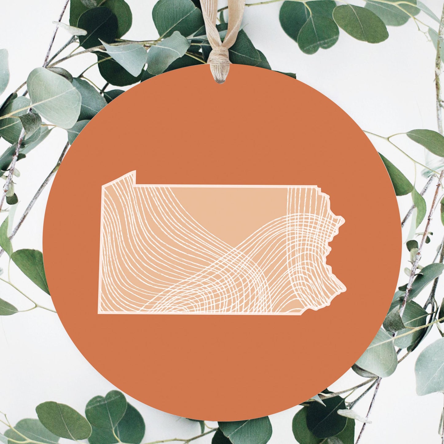 Modern Minimalist Pennsylvania State Lines Light | Wood Ornament | Eaches | Min 1