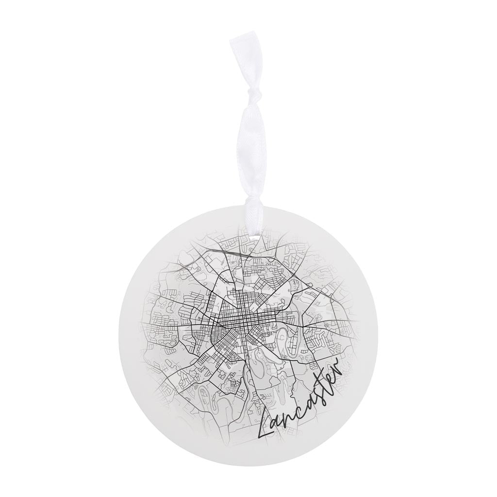 Minimalistic B&W Pennsylvania Lancaster Circle Map| Wood Ornament | Eaches | Min 6
