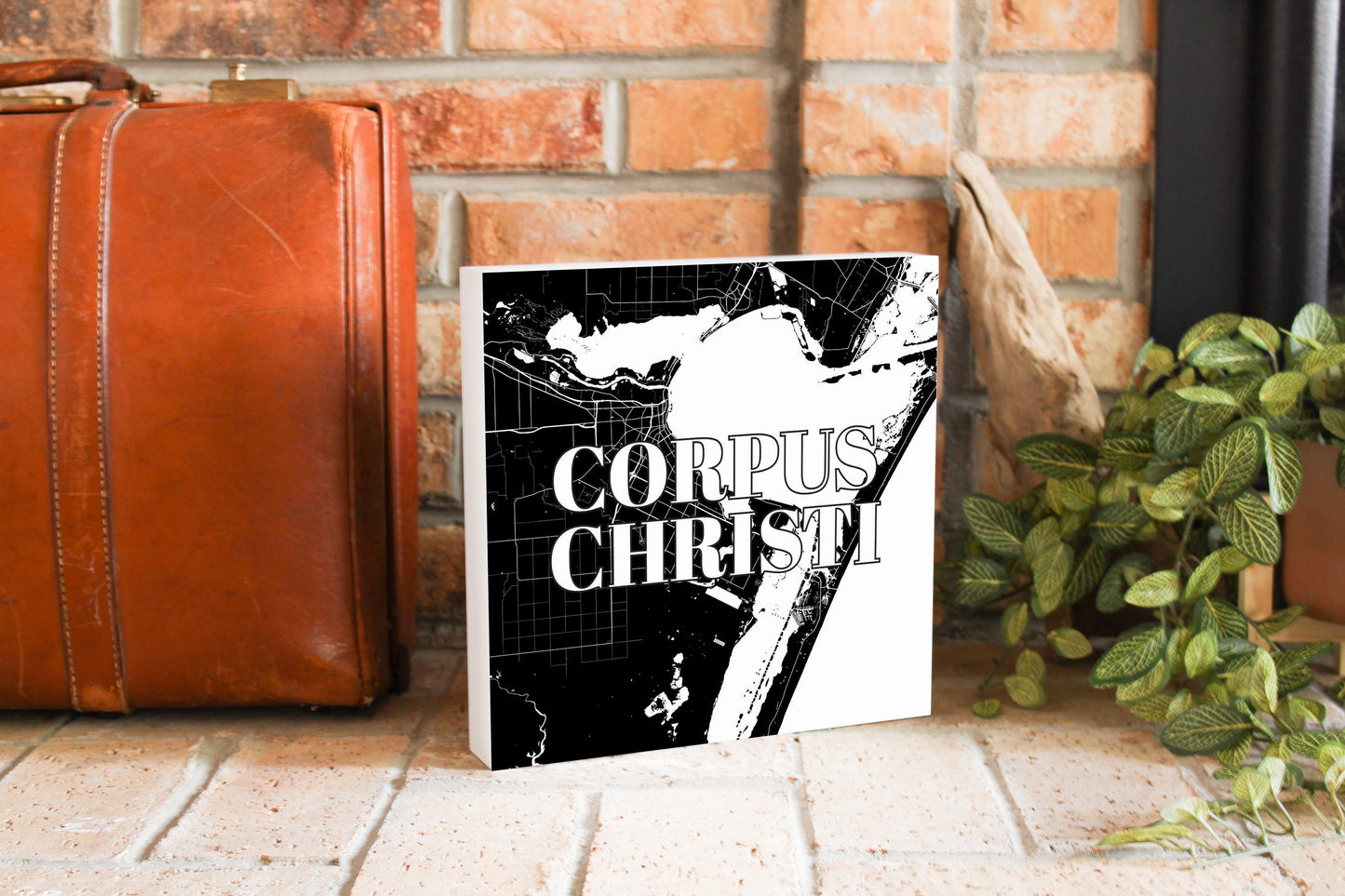 Minimalistic B&W Texas Corpus Christi Map | Wood Block | Eaches | Min 2