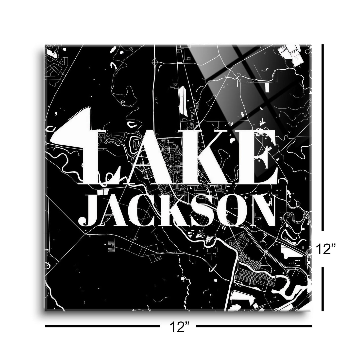 Minimalistic B&W Texas Lake Jackson Map | Hi-Def Glass Art | Eaches | Min 1