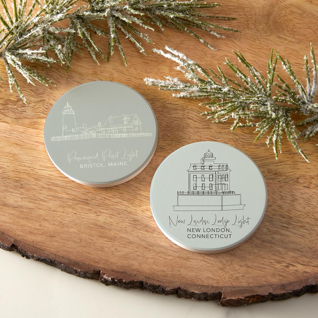 New England Lighthouse Muted Coastal | Absorbent Car Coasters | Set of 2 | Min 4
