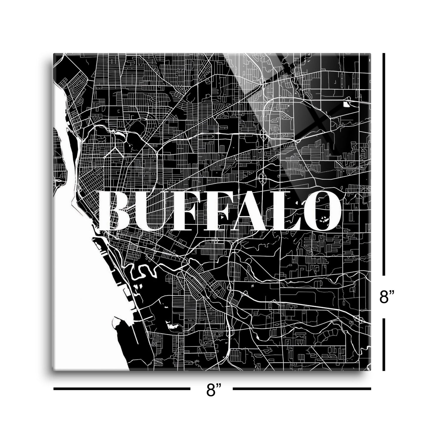 Minimalistic B&W New York Buffalo Map | Hi-Def Glass Art | Eaches | Min 2