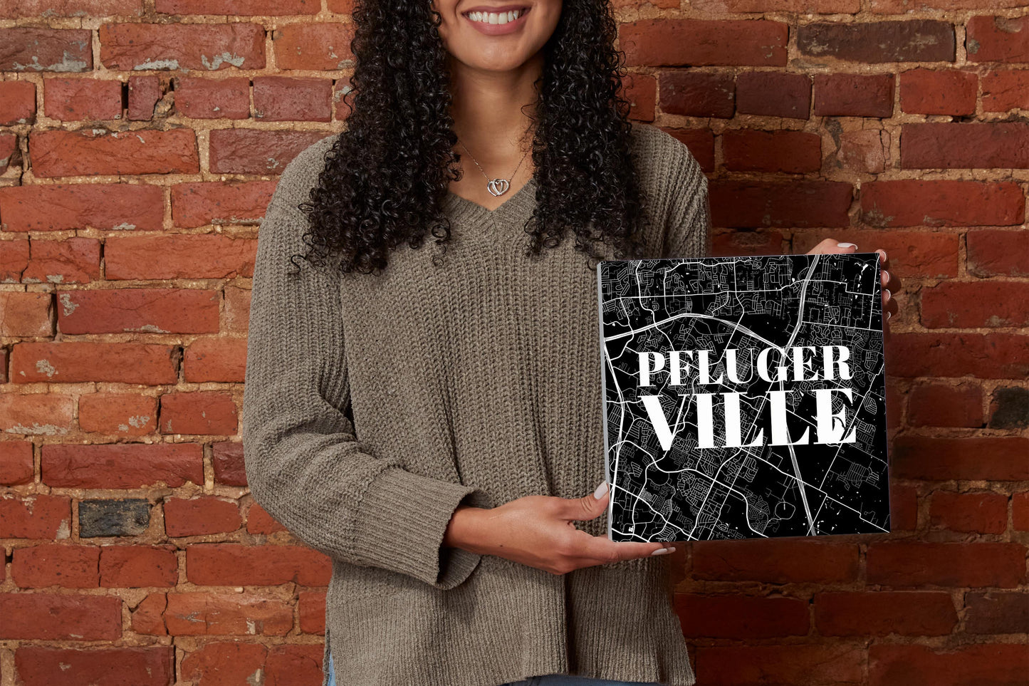 Minimalistic B&W Texas Pflugerville Map | Wood Block | Eaches | Min 2