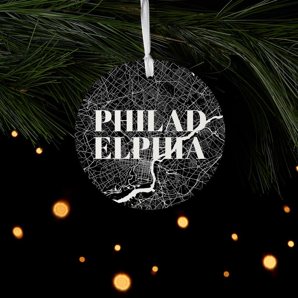 Minimalistic B&W Pennsylvania Philadelphia Map| Wood Ornament | Eaches | Min 6