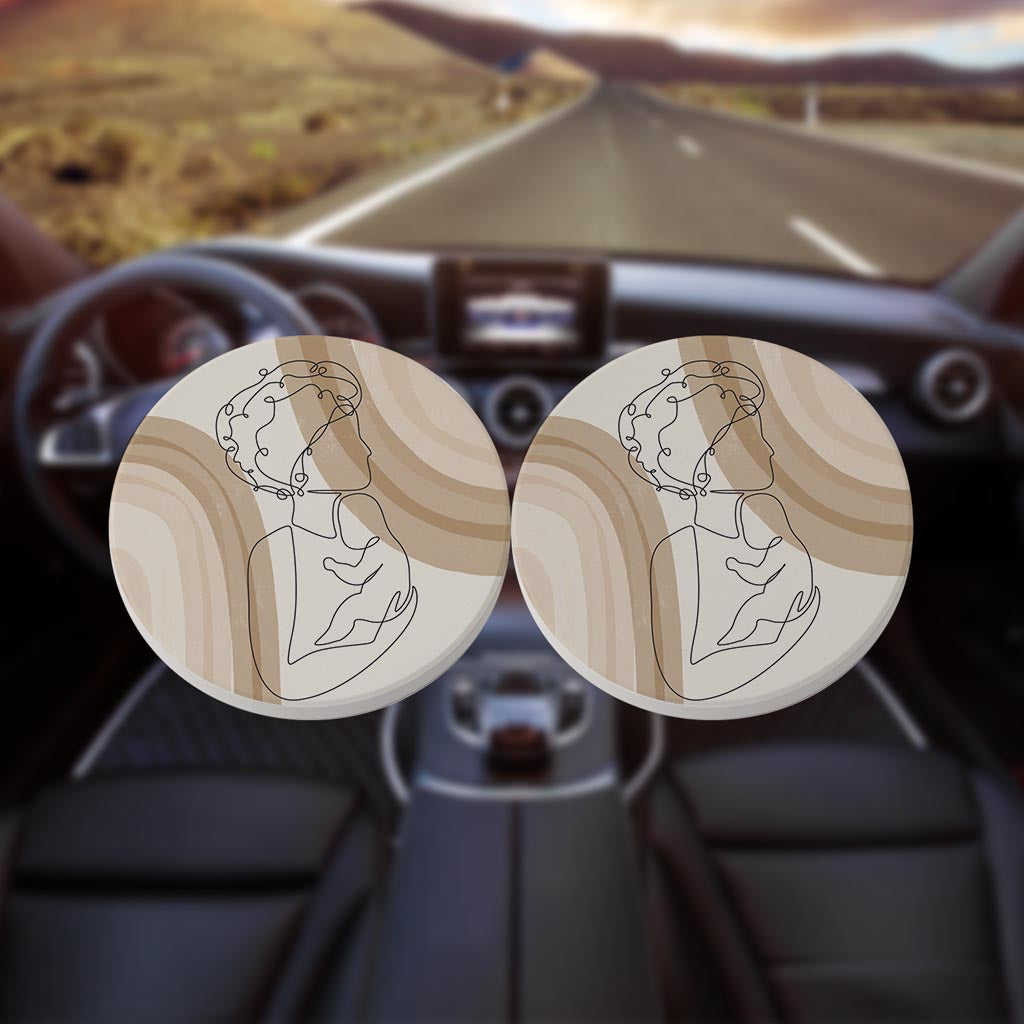 Modern Minimalist Mothers Day Mom Baby | Absorbent Car Coasters | Set of 2 | Min 4