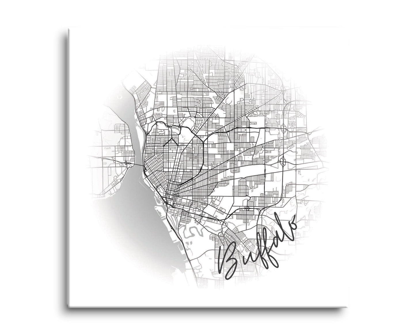Minimalistic B&W New York Buffalo Faded Circle Map | Hi-Def Glass Art | Eaches | Min 2