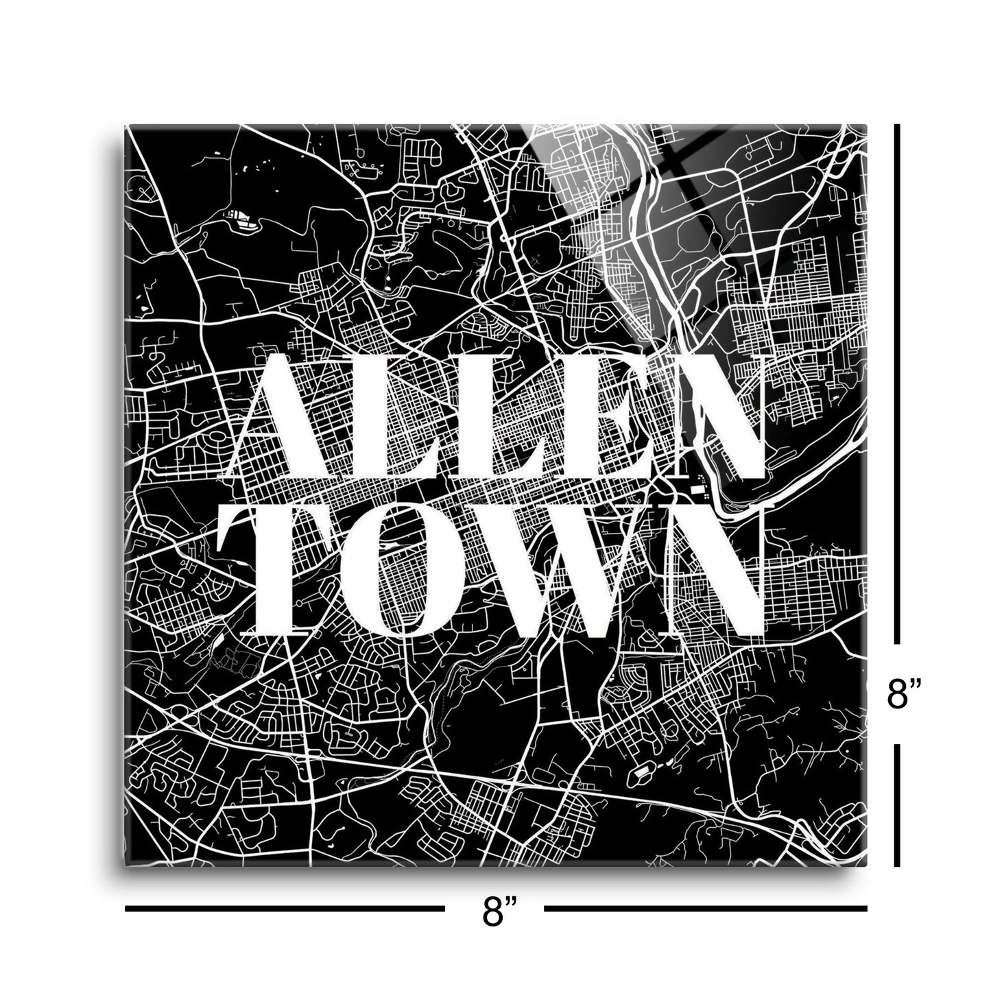 Minimalistic B&W Pennsylvania Allentown Map | Hi-Def Glass Art | Eaches | Min 2