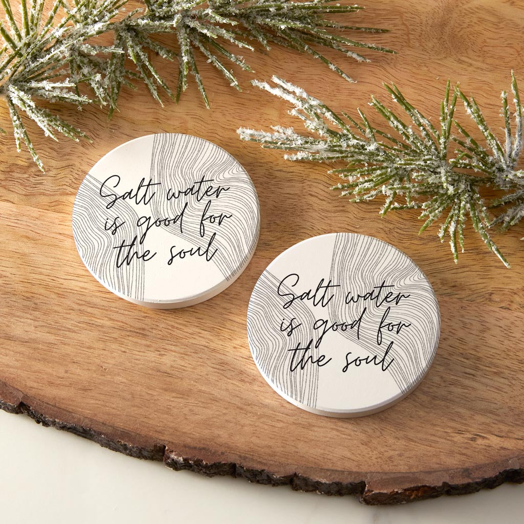 Minimalistic B&W Cape Cod Salt Water | Absorbent Car Coasters | Set of 2 | Min 4