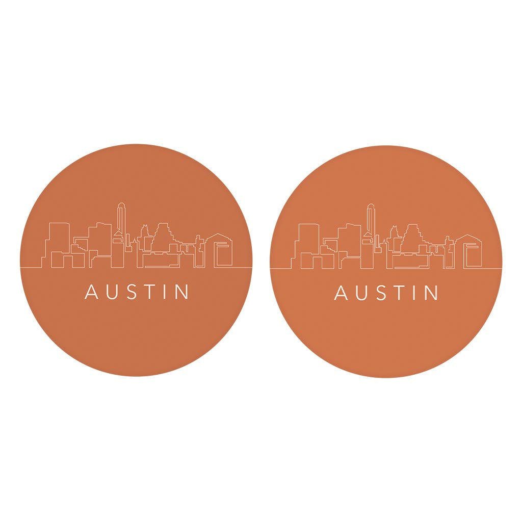 Modern Minimalist Texas Austin Skyline | Absorbent Car Coasters | Set of 2 | Min 4