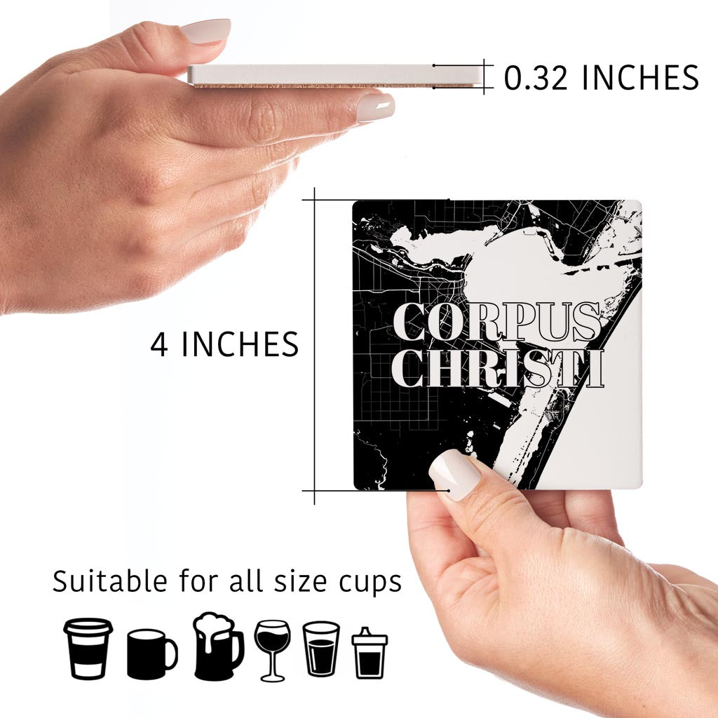 Minimalistic B&W Texas Corpus Christi Map | Absorbent Coasters | Set of 4 | Min 2