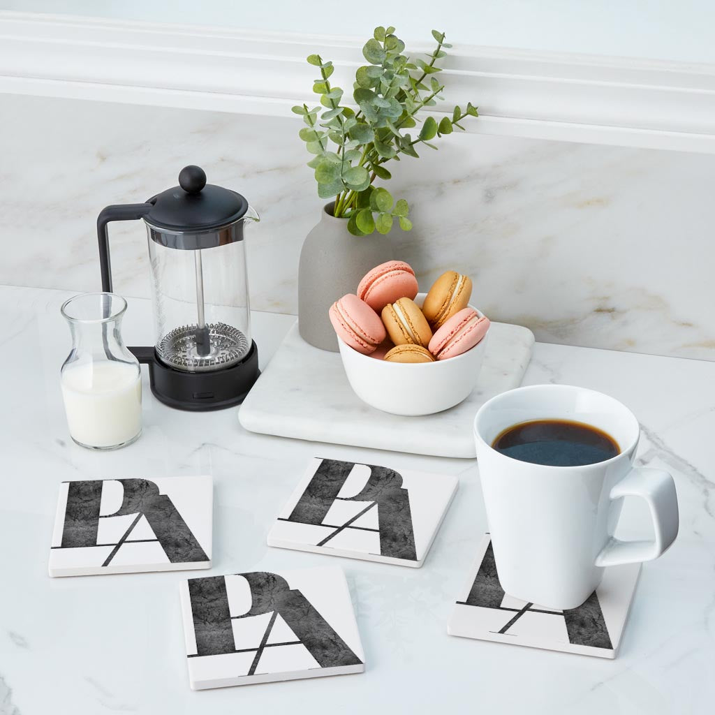 Minimalistic B&W Pennsylvania White Initials | Absorbent Coasters | Set of 4 | Min 2