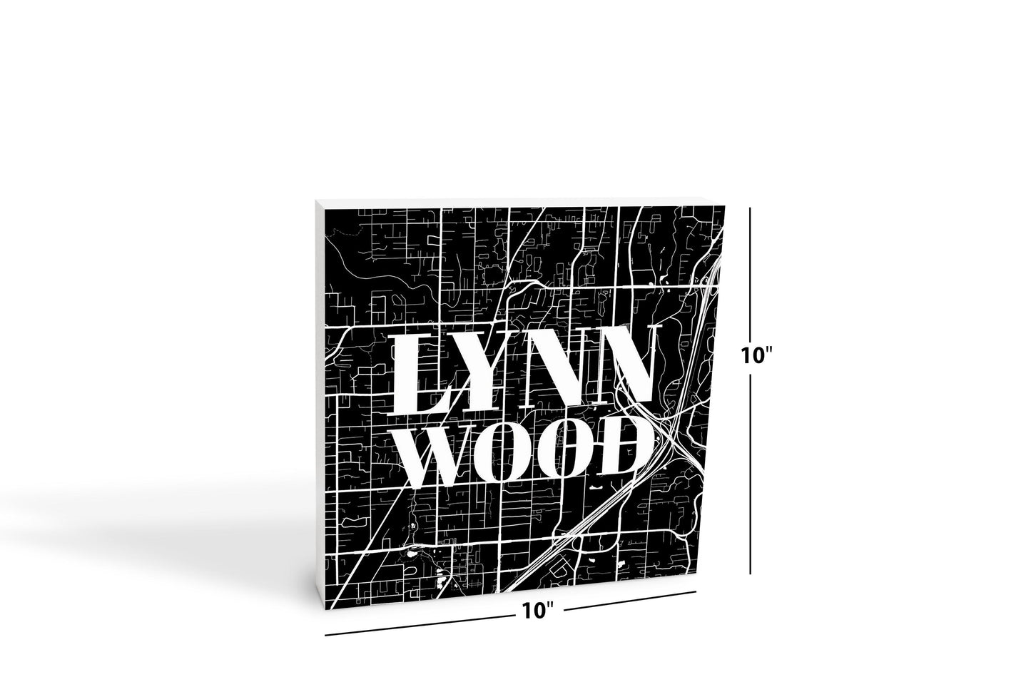 Minimalistic B&W Washington Lynnwood Map | Wood Block | Eaches | Min 2