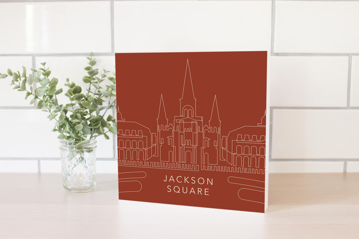 Modern Minimalist Louisiana Jackson Square Line Drawing | Wood Block | Eaches | Min 2