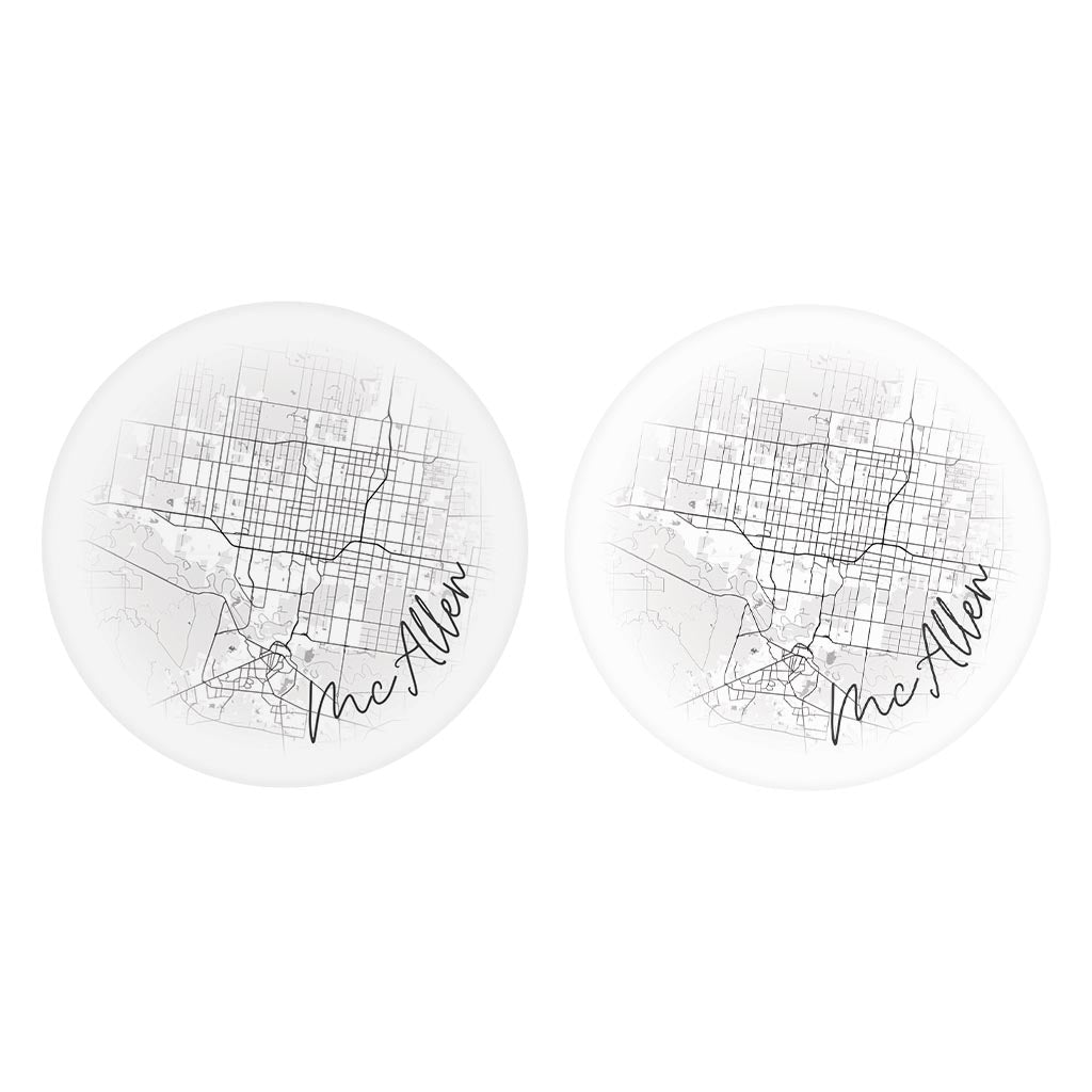 Minimalistic B&W Texas Mcallen Circle Map | Absorbent Car Coasters | Set of 2 | Min 4