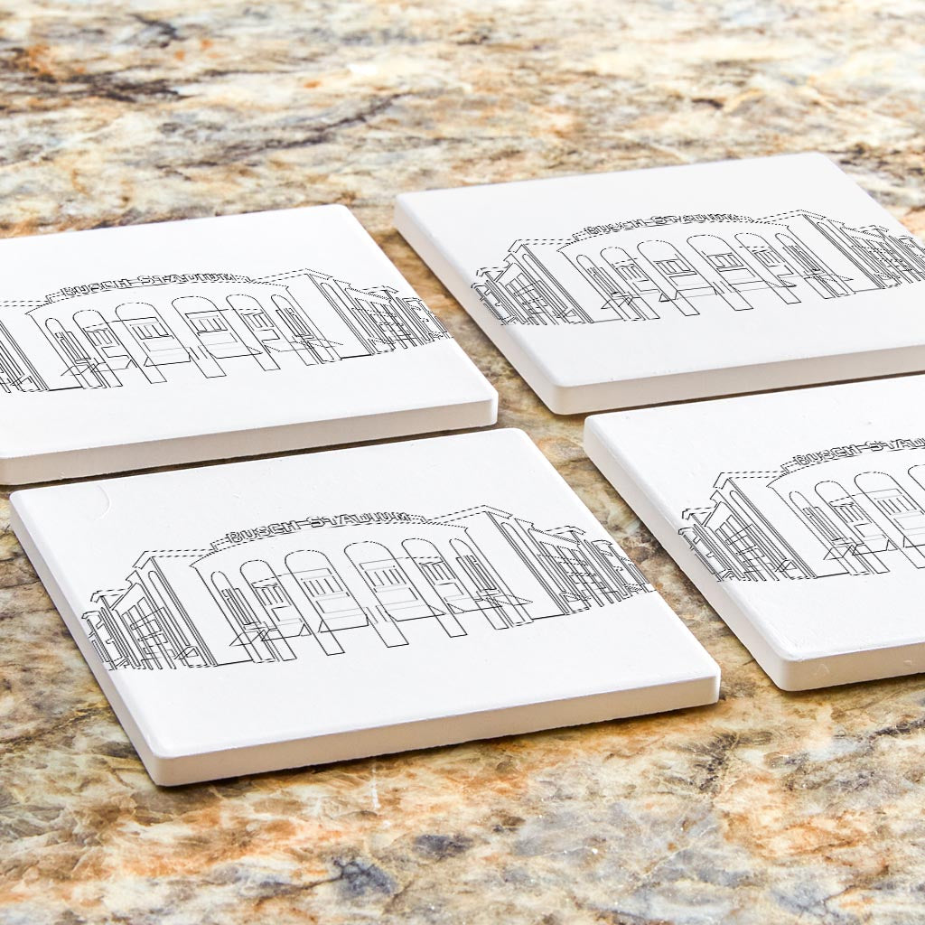 Minimalist B&W Missouri Busch Stadium Line Drawing | Absorbent Coasters | Set of 4 | Min 2