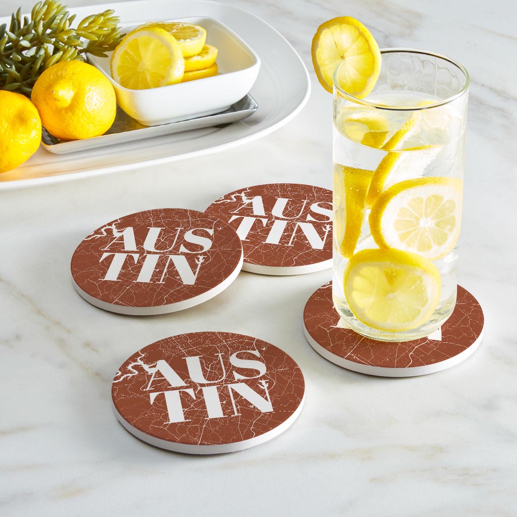 Modern Minimalist Texas Austin Map | Absorbent Coasters | Set of 4 | Min 2