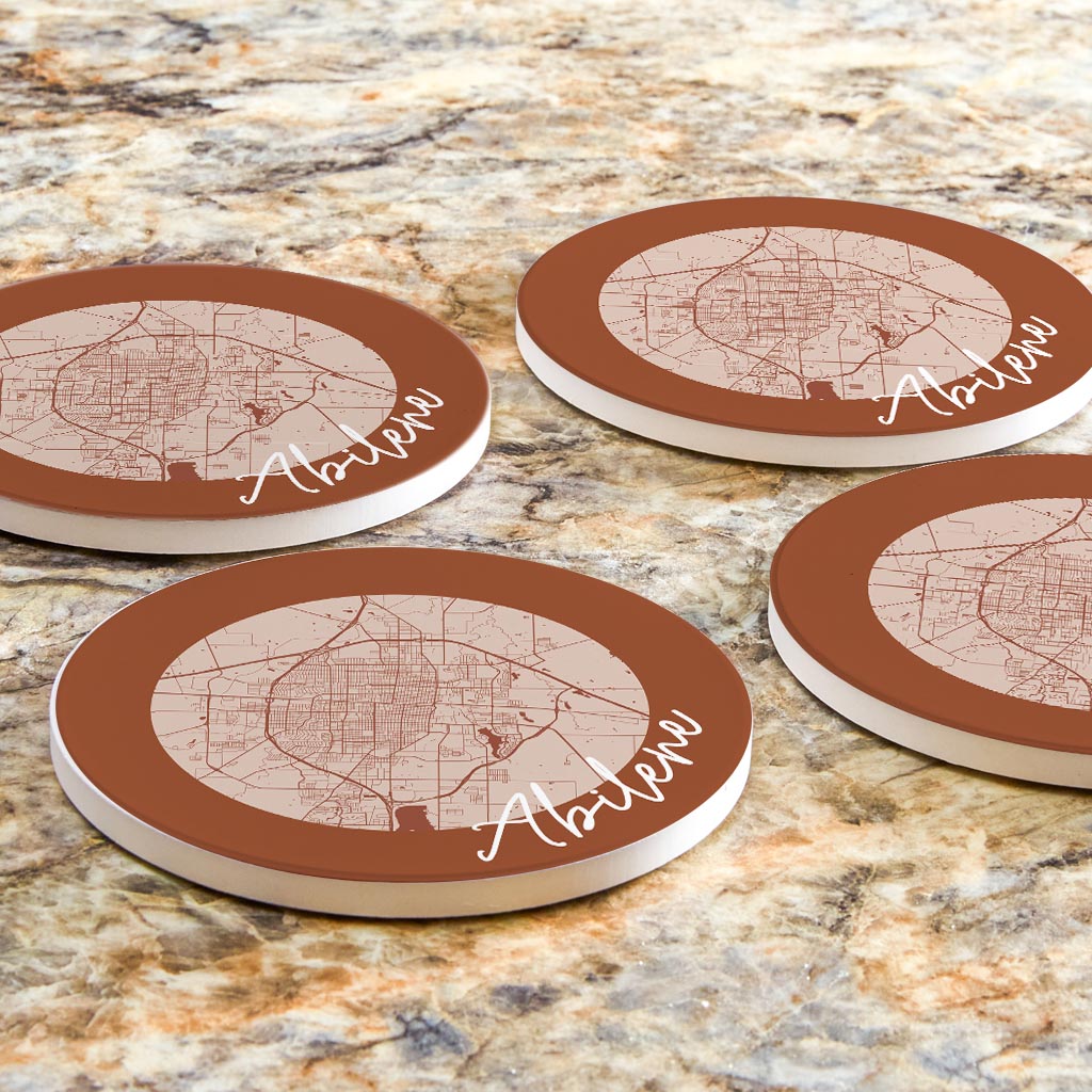 Modern Minimalist Texas Abilene Circle Map | Absorbent Coasters | Set of 4 | Min 2