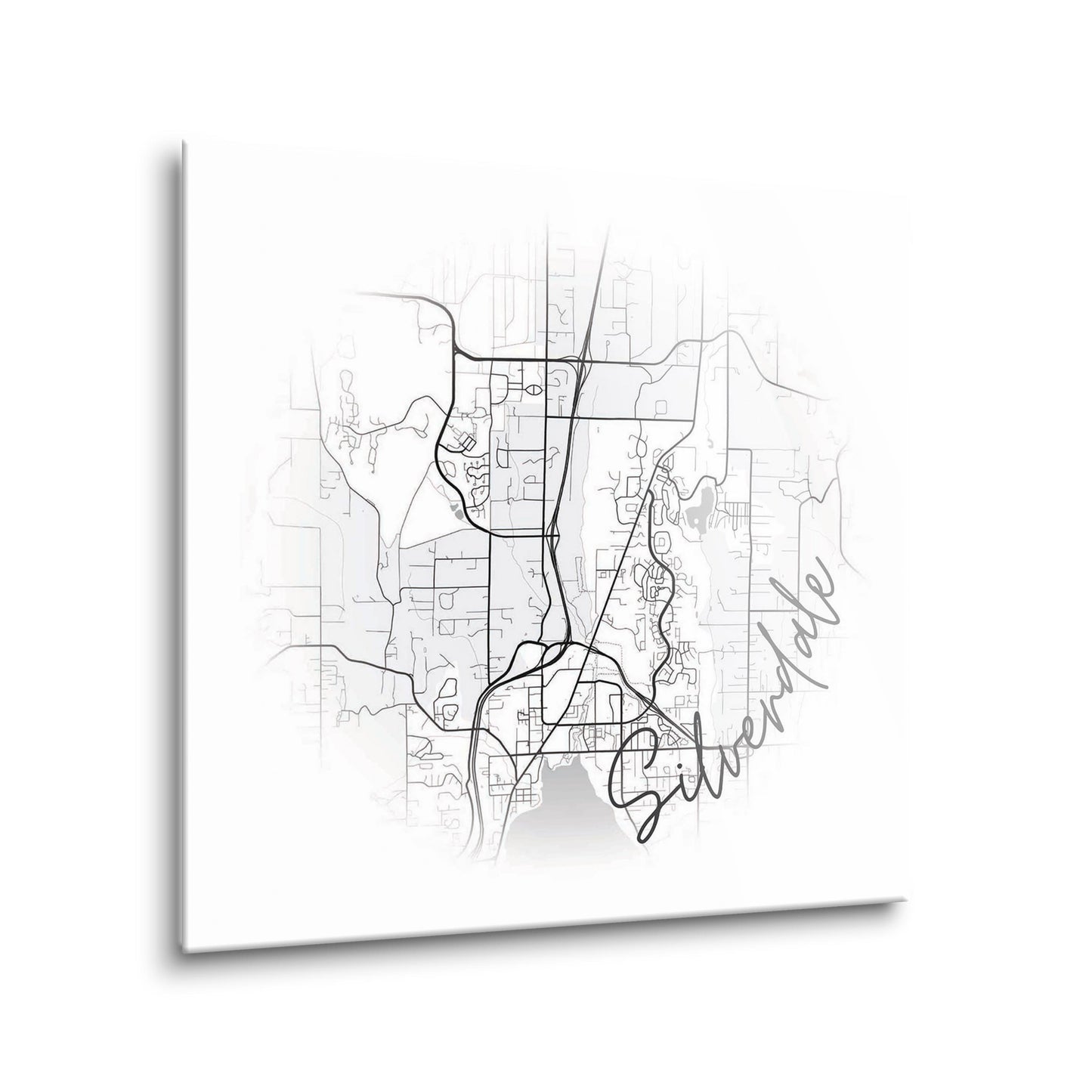 Minimalistic B&W Washington Silverdale Circle Map | Hi-Def Glass Art | Eaches | Min 2