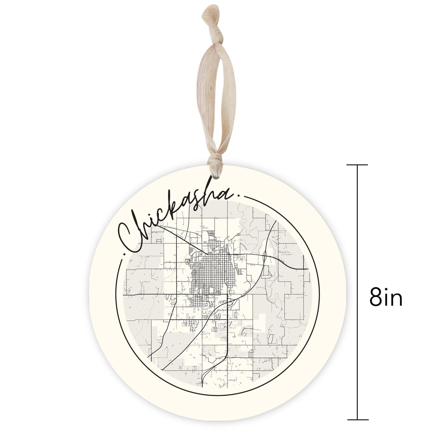 Modern Minimalist Oklahoma Chickasha Map | Wood Ornament | Eaches | Min 1