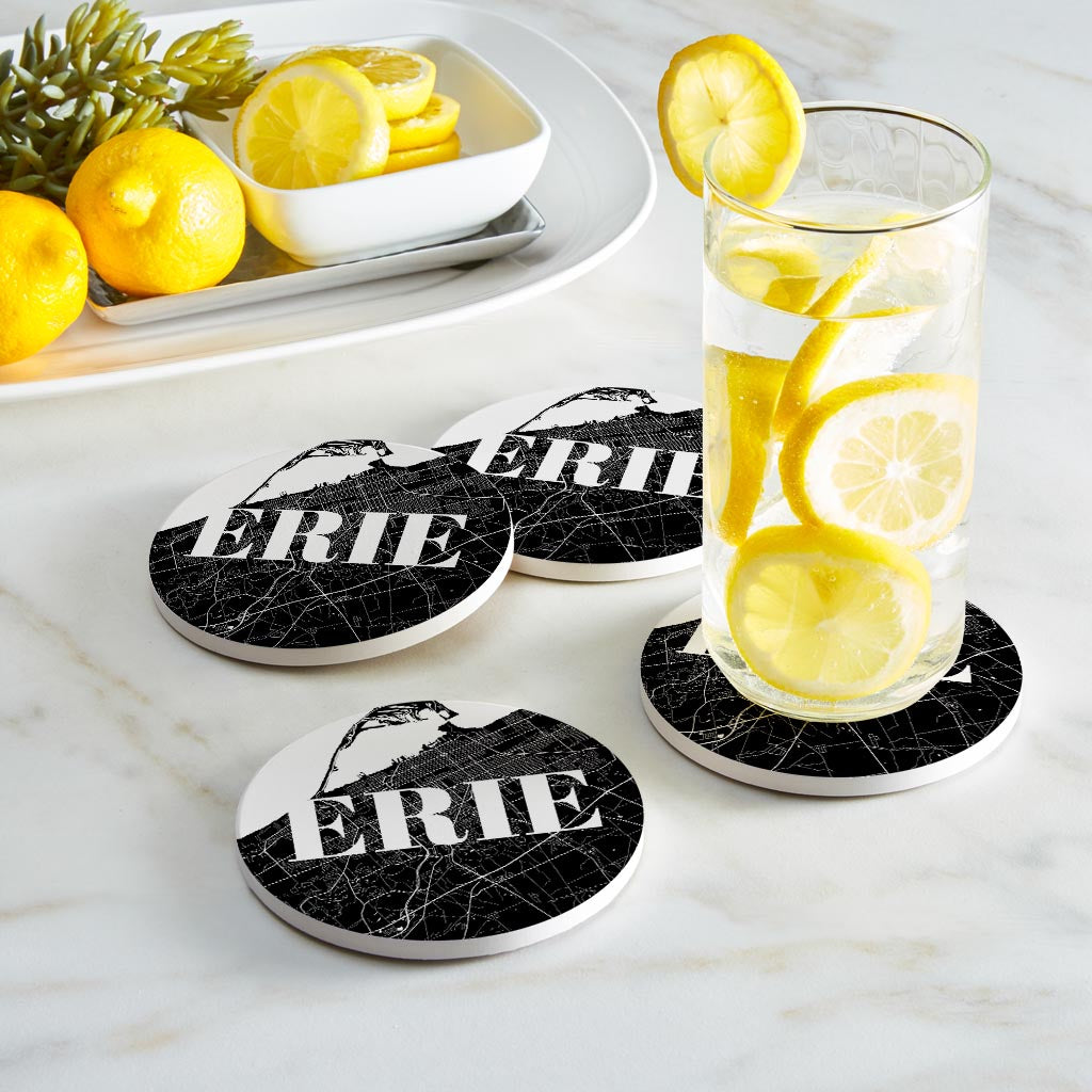 Minimalistic B&W Pennsylvania Erie Map | Absorbent Coasters | Set of 4 | Min 2