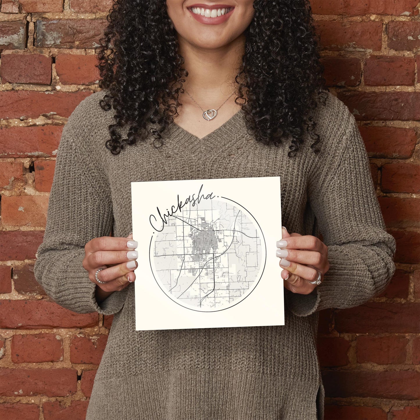 Modern Minimalist Oklahoma Chickasha Map | Hi-Def Glass Art | Eaches | Min 2
