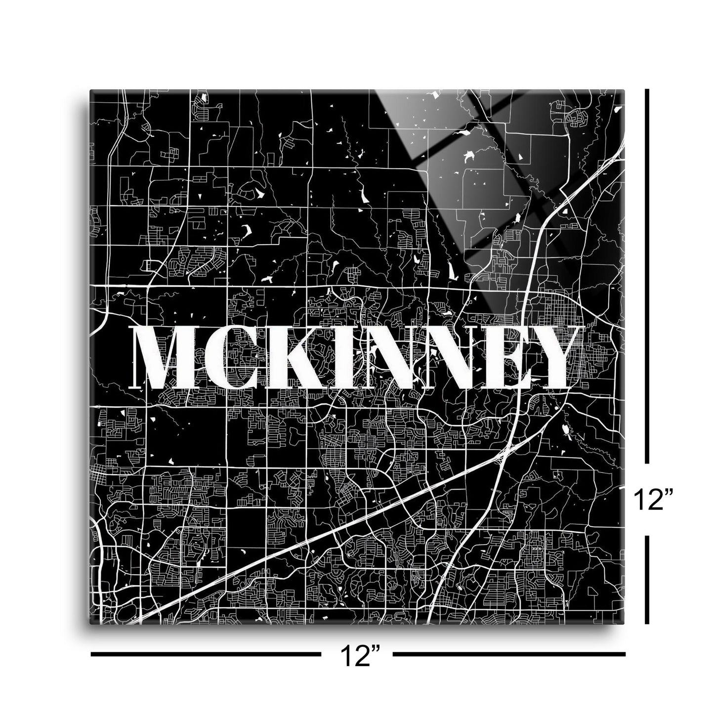 Minimalistic B&W Texas Mckinney Map | Hi-Def Glass Art | Eaches | Min 1