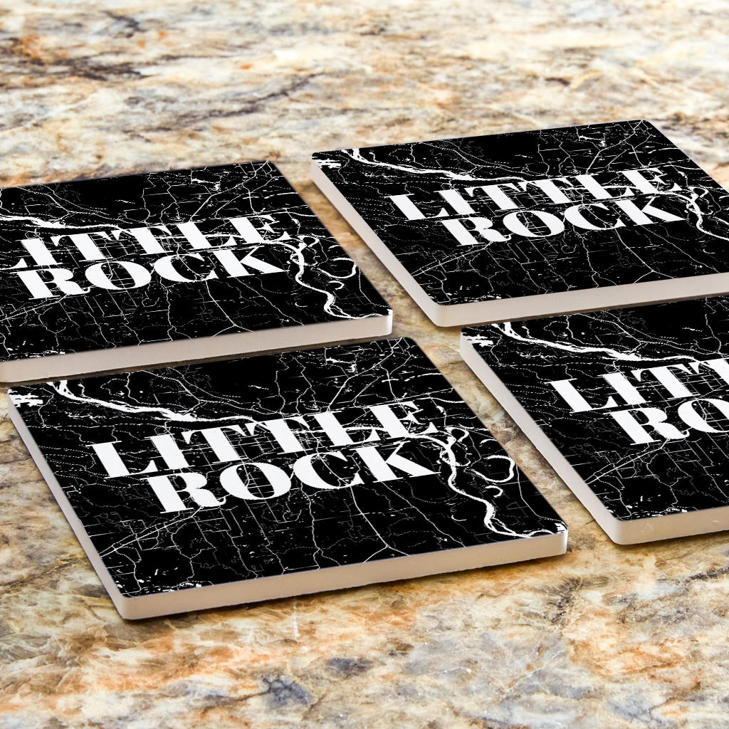 B&W Minimalist Arkansas Little Rock Map | Absorbent Coasters | Set of 4 | Min 2