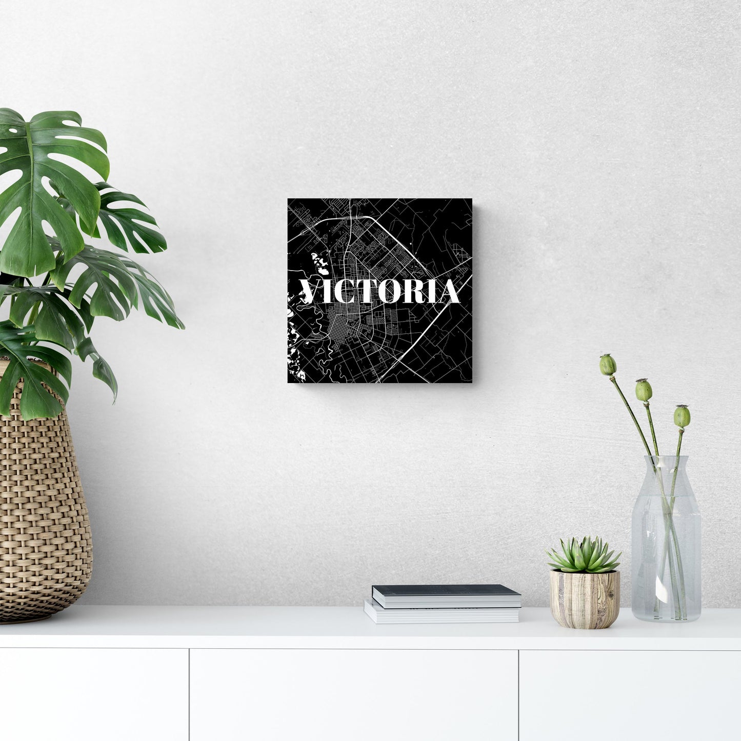 Minimalistic B&W Texas Victoria Map | Wood Sign | Eaches | Min 2