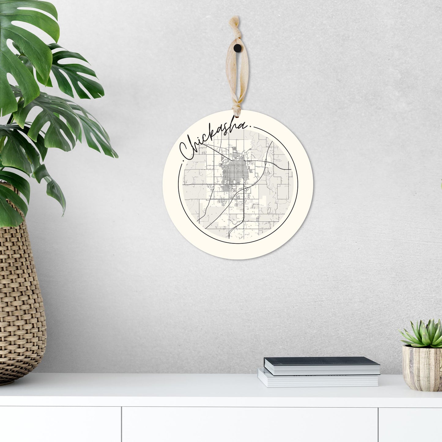 Modern Minimalist Oklahoma Chickasha Map | Wood Ornament | Eaches | Min 1