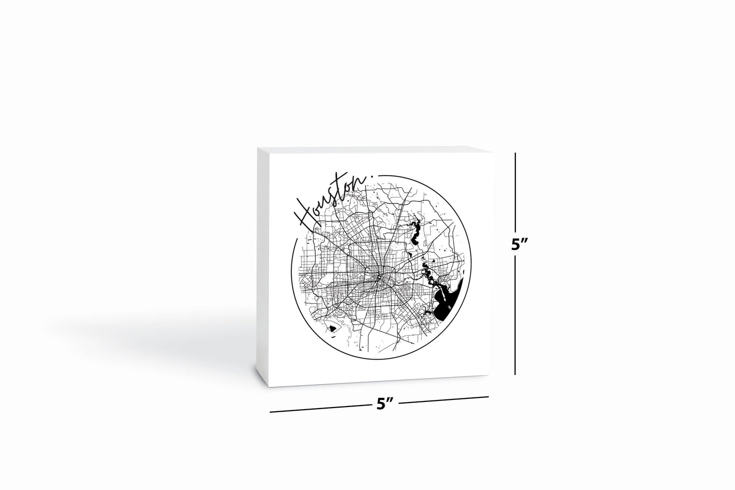Modern Houston White Round Map | Wood Block | Eaches | Min 4