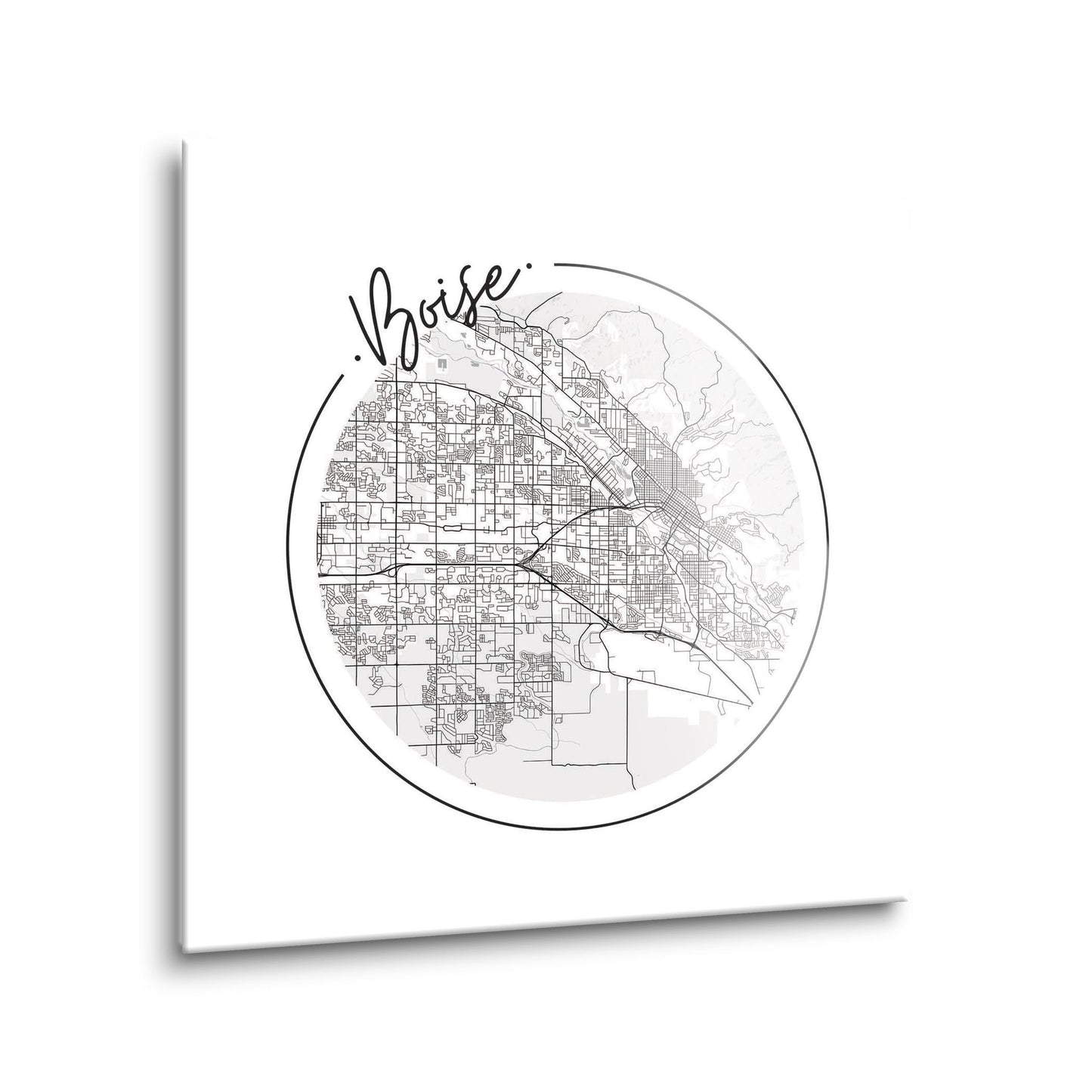 Minimalist B&W Idaho Boise Circle Map | Hi-Def Glass Art | Eaches | Min 1