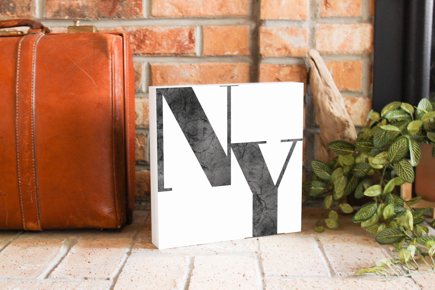 Minimalistic B&W New York White Initials | Wood Block | Eaches | Min 2