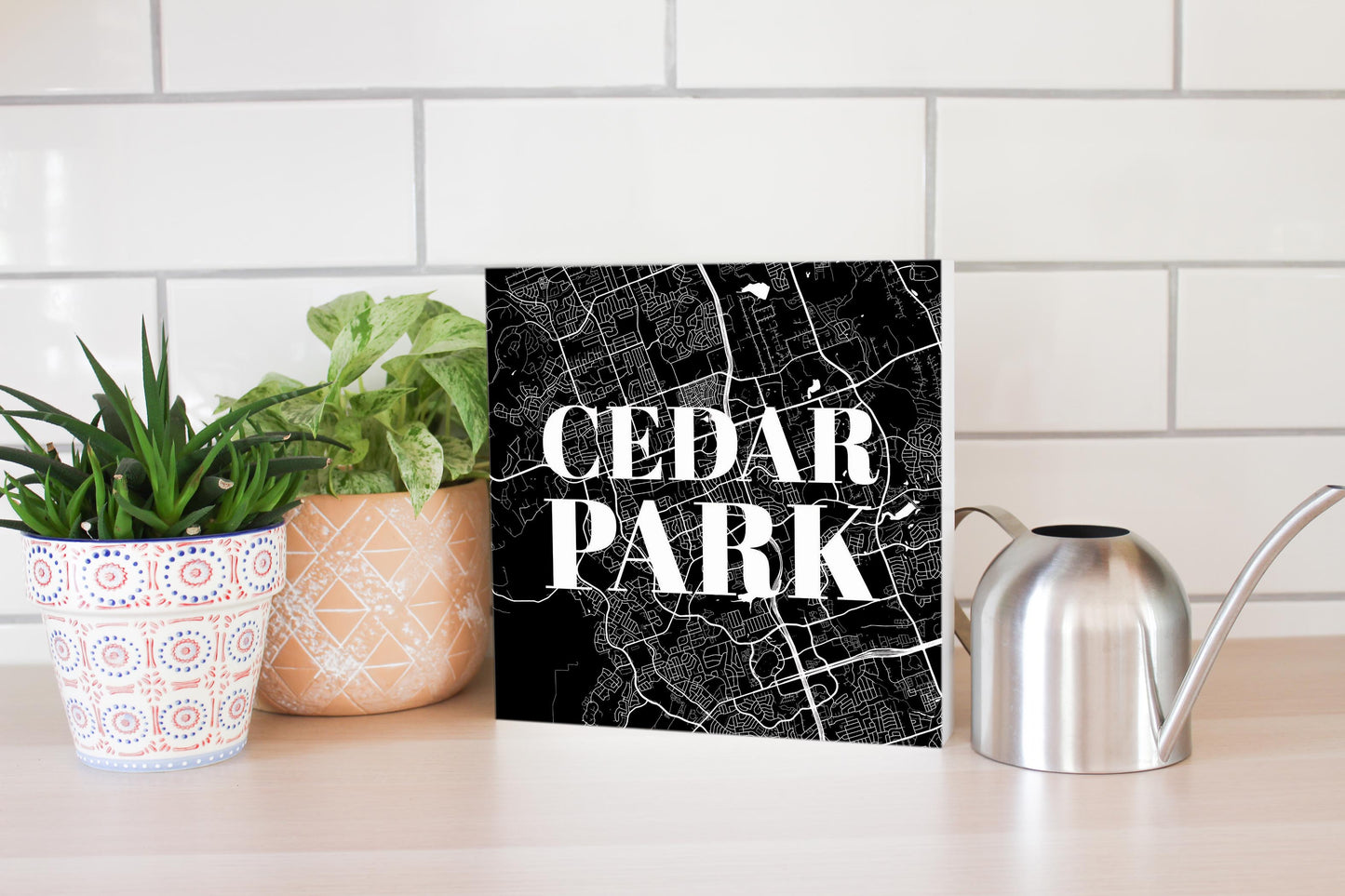 Minimalistic B&W Texas Cedar Park Map | Wood Block | Eaches | Min 2