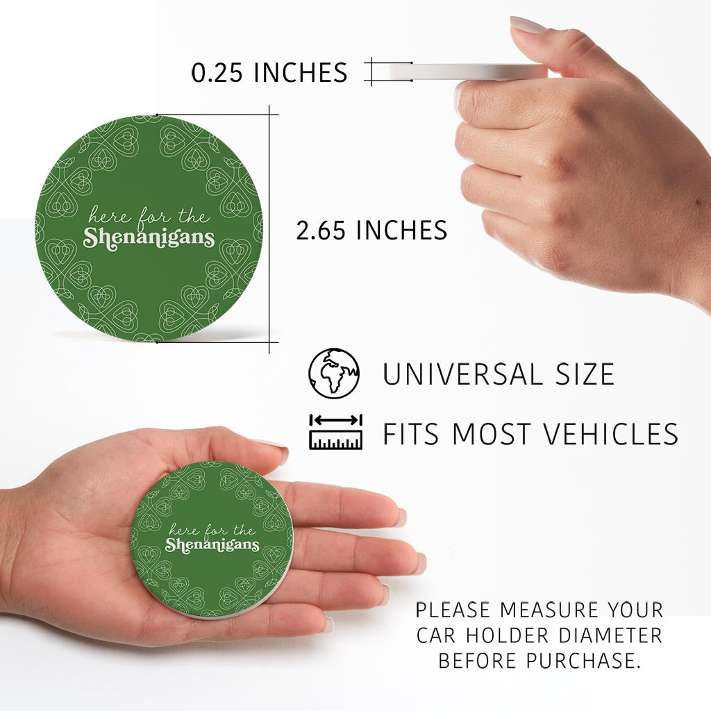 Dark Green Shamrock Here For The Shenanigans| Absorbent Car Coasters | Set of 2 | Min 4