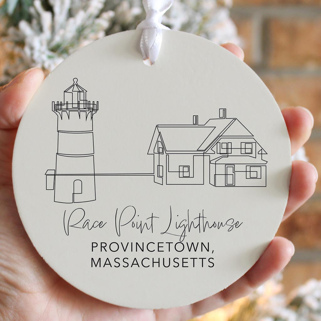 Cream Race Point Lighthouse| Wood Ornament | Eaches | Min 6