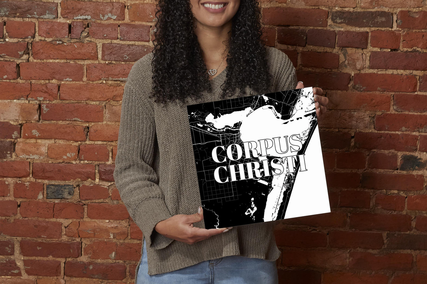 Minimalistic B&W Texas Corpus Christi Map | Wood Sign | Eaches | Min 2