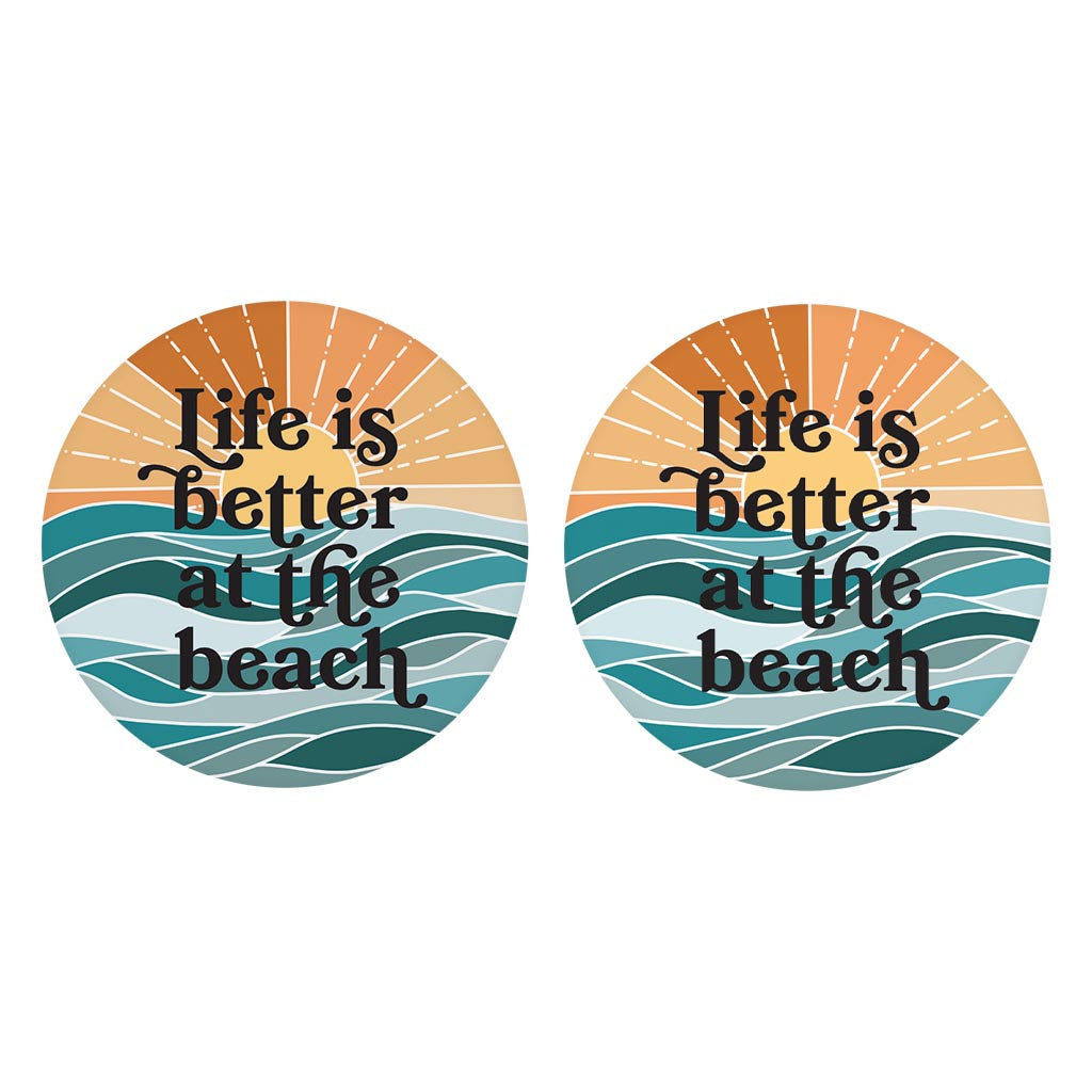 Life Is Better At The Beach | Absorbent Car Coasters | Set of 2 | Min 4