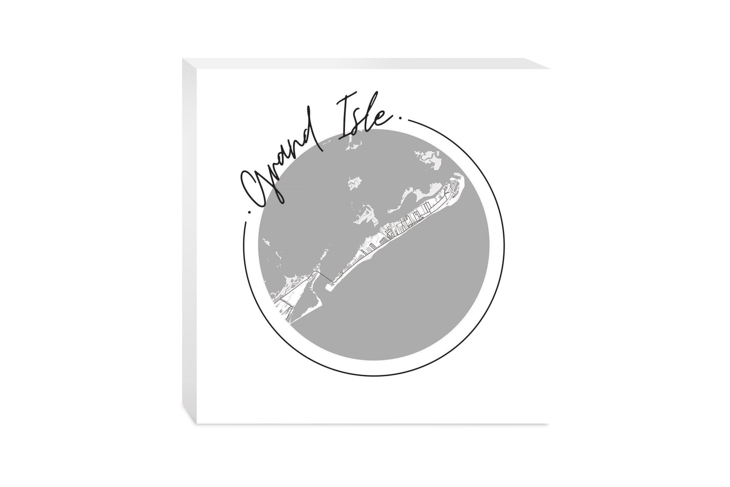 Minimalist B&W Louisiana Grand Isle Circle Map | Wood Block | Eaches | Min 2
