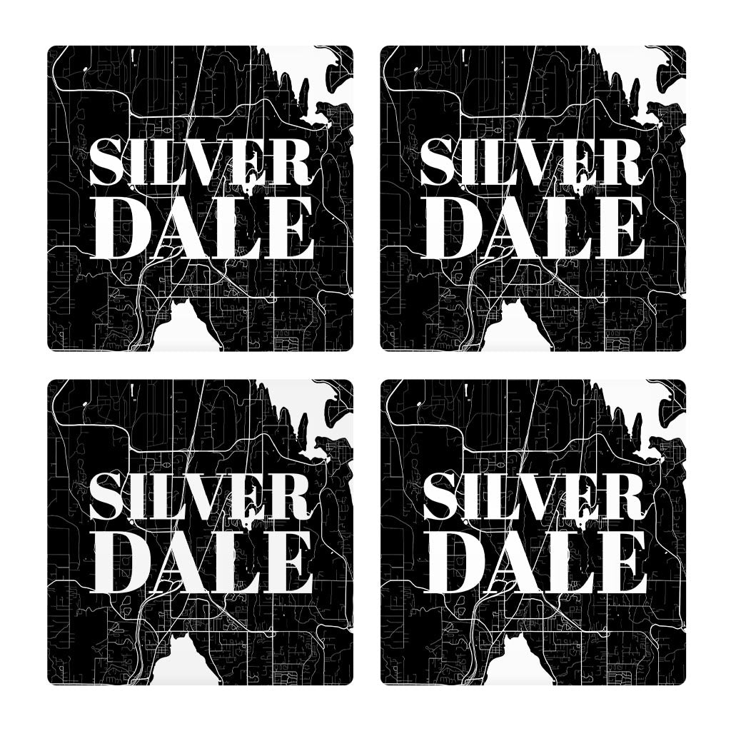 Minimalistic B&W Washington Silverdale Map | Absorbent Coasters | Set of 4 | Min 2