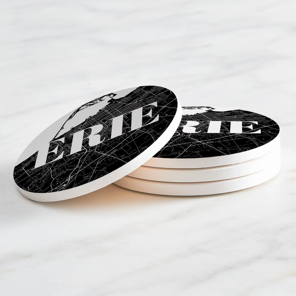 Minimalistic B&W Pennsylvania Erie Map | Absorbent Coasters | Set of 4 | Min 2
